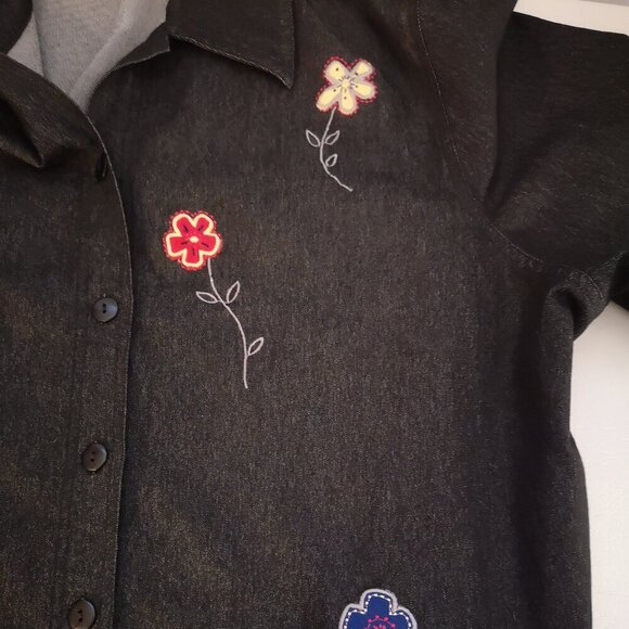 TanJay Ladies Button Front  Size Large Loose Fit Black Jean Shirt/Jacket - Picture 7 of 12